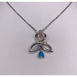 Vintage Blue Apatite Celtic Trinity Knot Sterling Silver Necklace